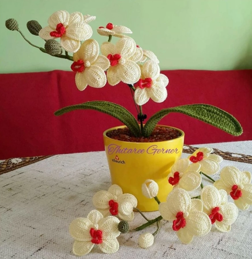 Орхидея крючком в технике тунисского вязания